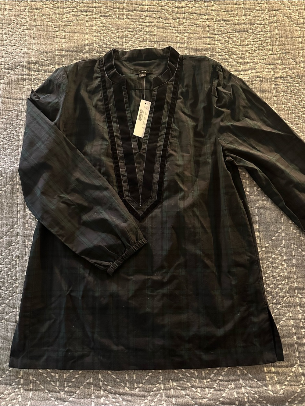 J. Crew Black Plaid Long-Sleeve Tunic Blouse
